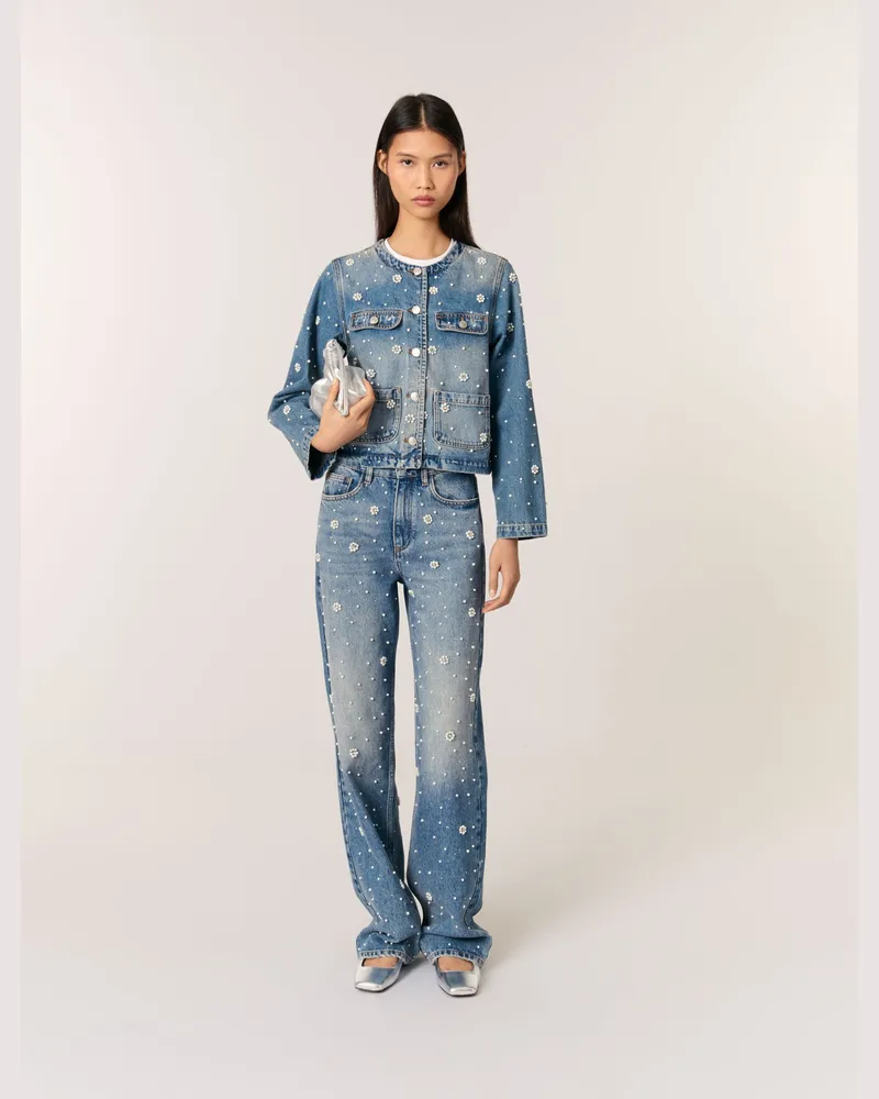 Maje Jacke Aus Besticktem Denim - Blau Blau