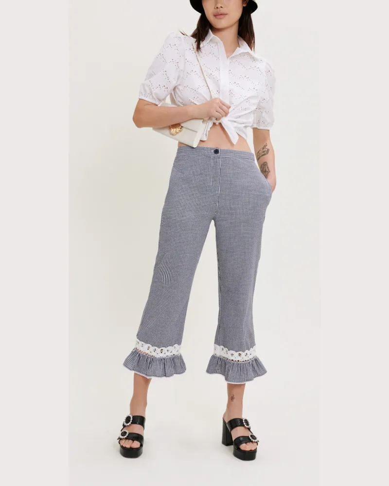 Maje Hose Aus Vichykaro Und Spitze - Grau Marine