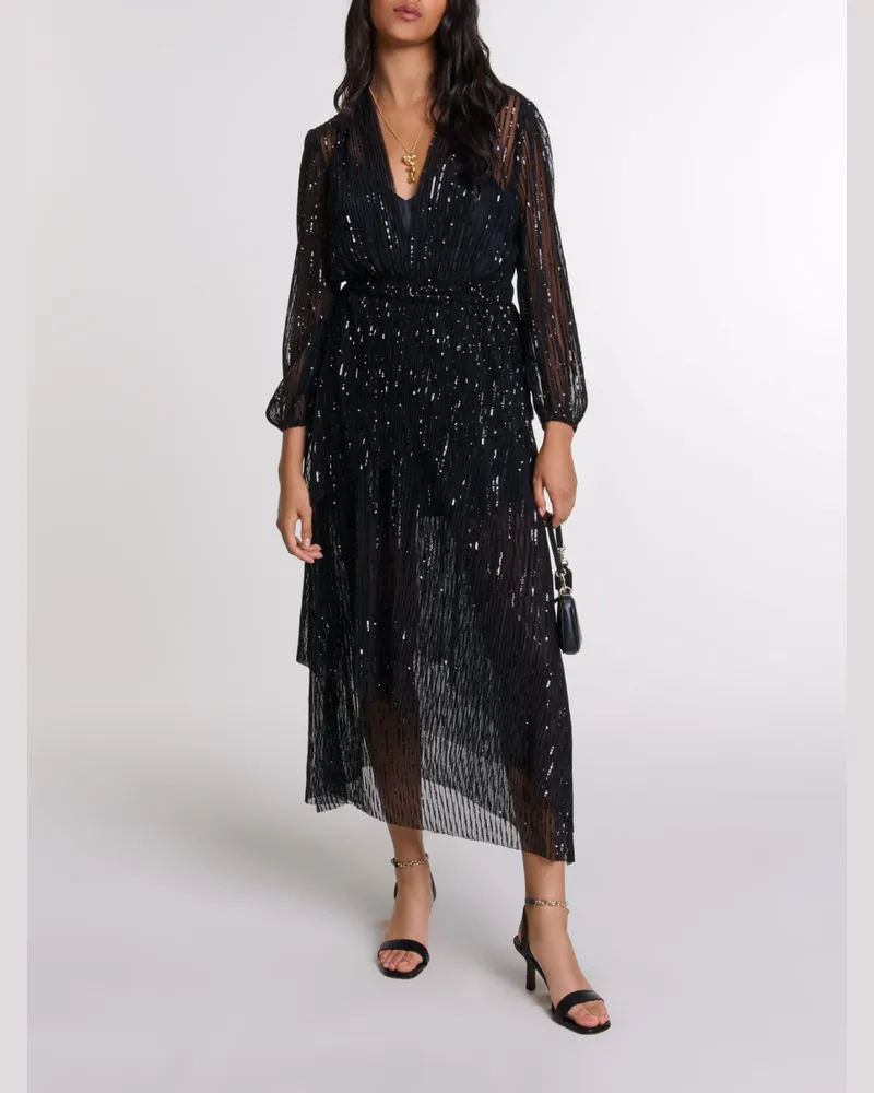 Maje Langes Kleid Mit Palletten - Abendkleid - Schwarz Schwarz