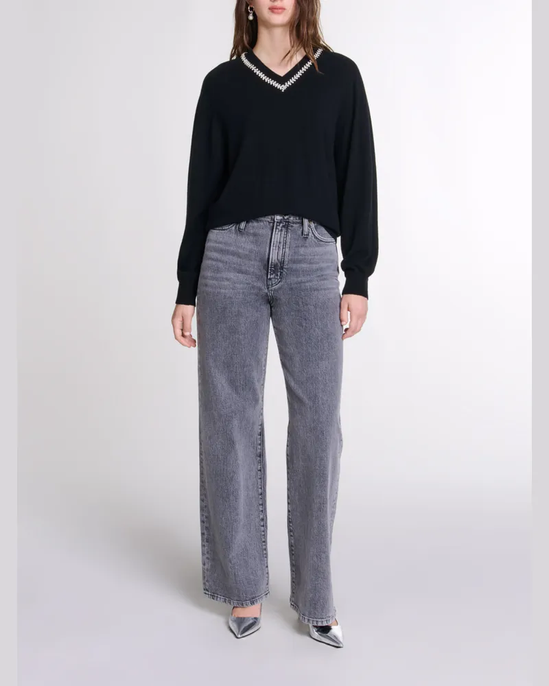 Maje Strickpullover Mit Strasskragen - Festliche Kleidung - Schwarz Schwarz