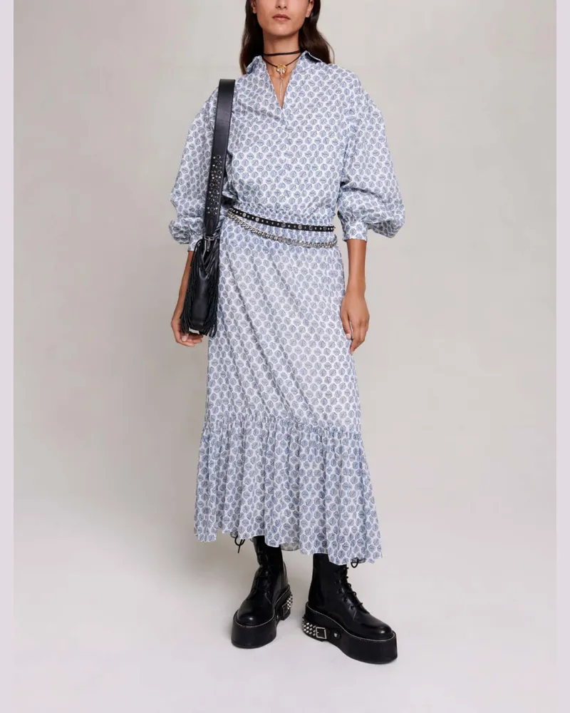 Maje Asymmetrischer Langer Rock - Monogramm Clover Ecru/blau Monogramm