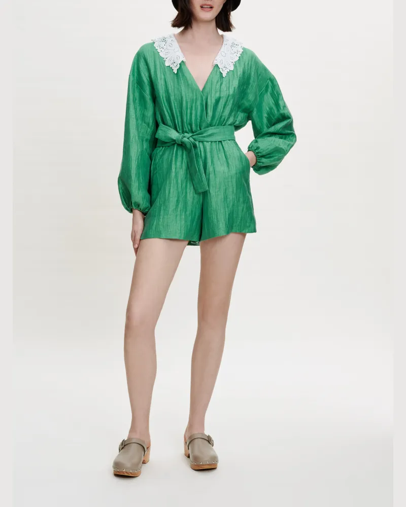Maje Short Jumpsuit Aus Leinen - Grün Grün