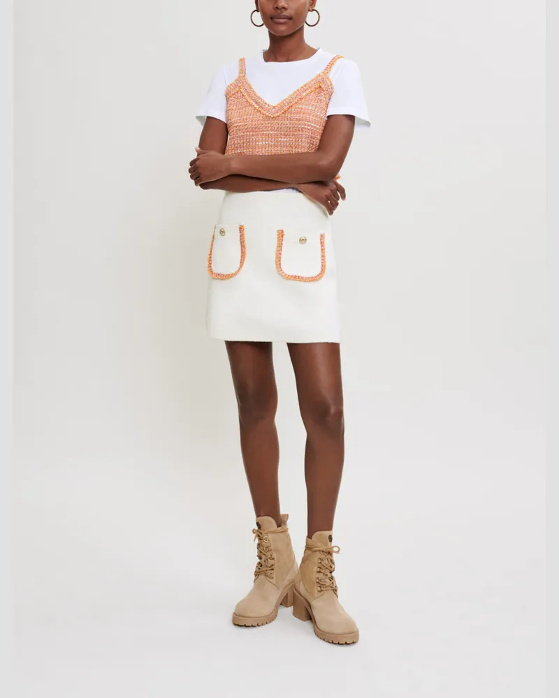 Maje Strickrock Mit Kontrastierenden Galons. - Ecru Ecru