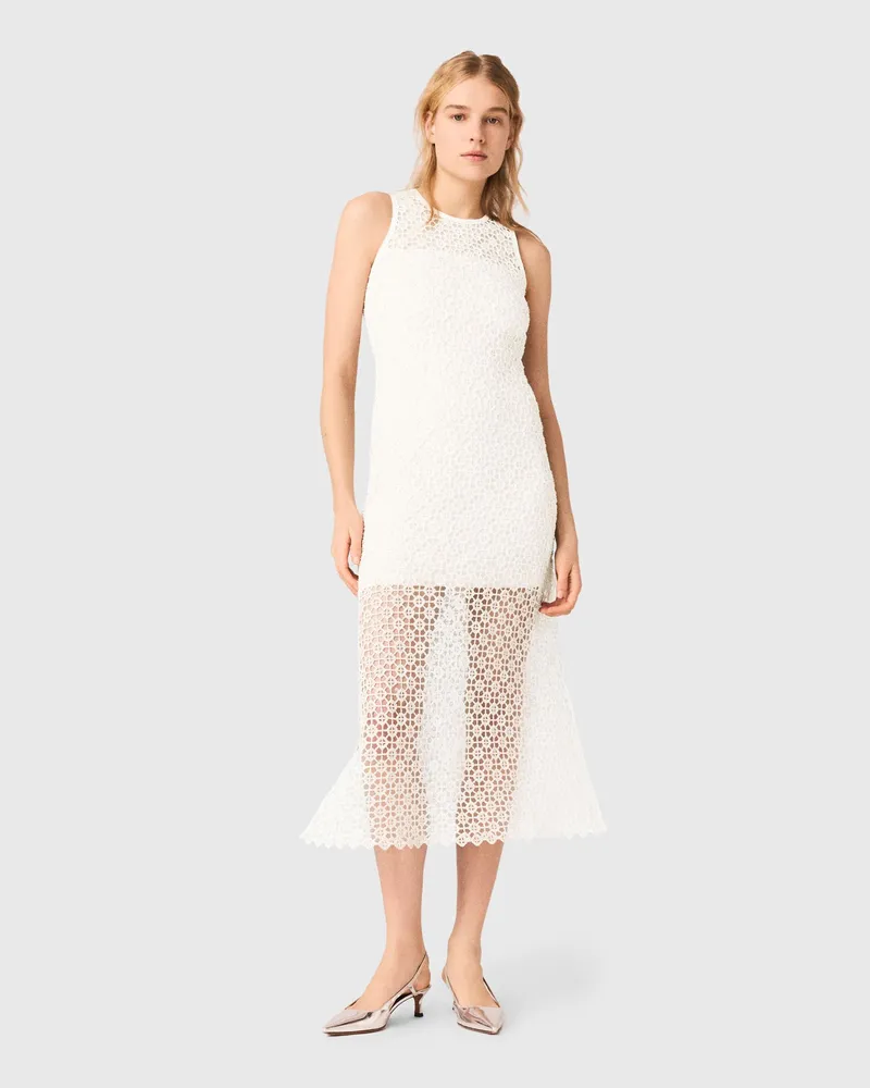 Maje Langes Häkelkleid Mit Strass - Weiß Weiß