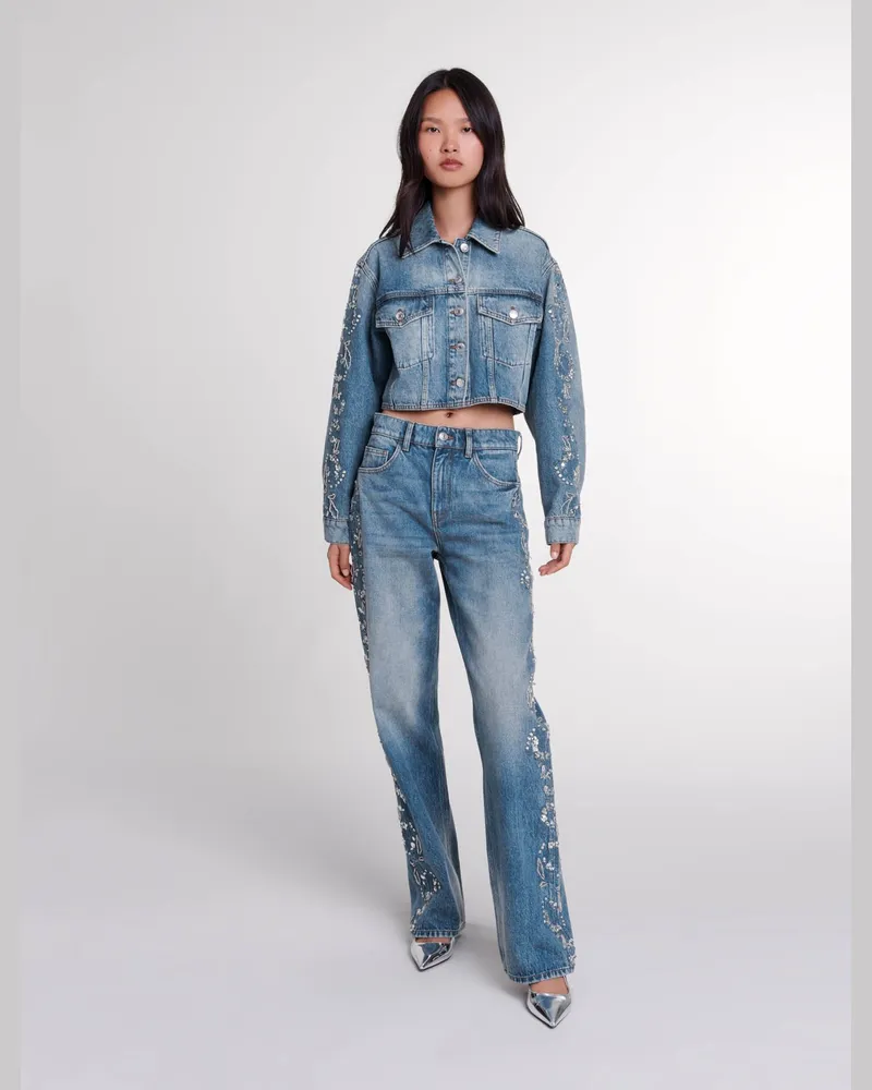 Maje Blouson Aus Besticktem Denim - Blau Blau