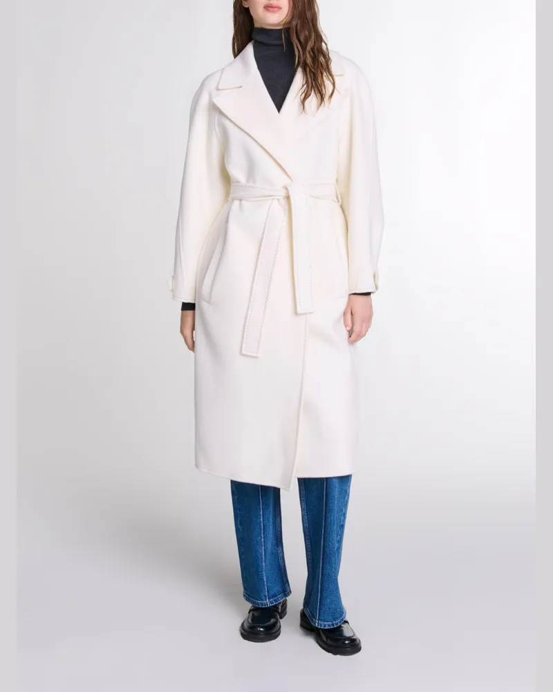 Maje Halblanger Doubleface-mantel - Ecru Ecru