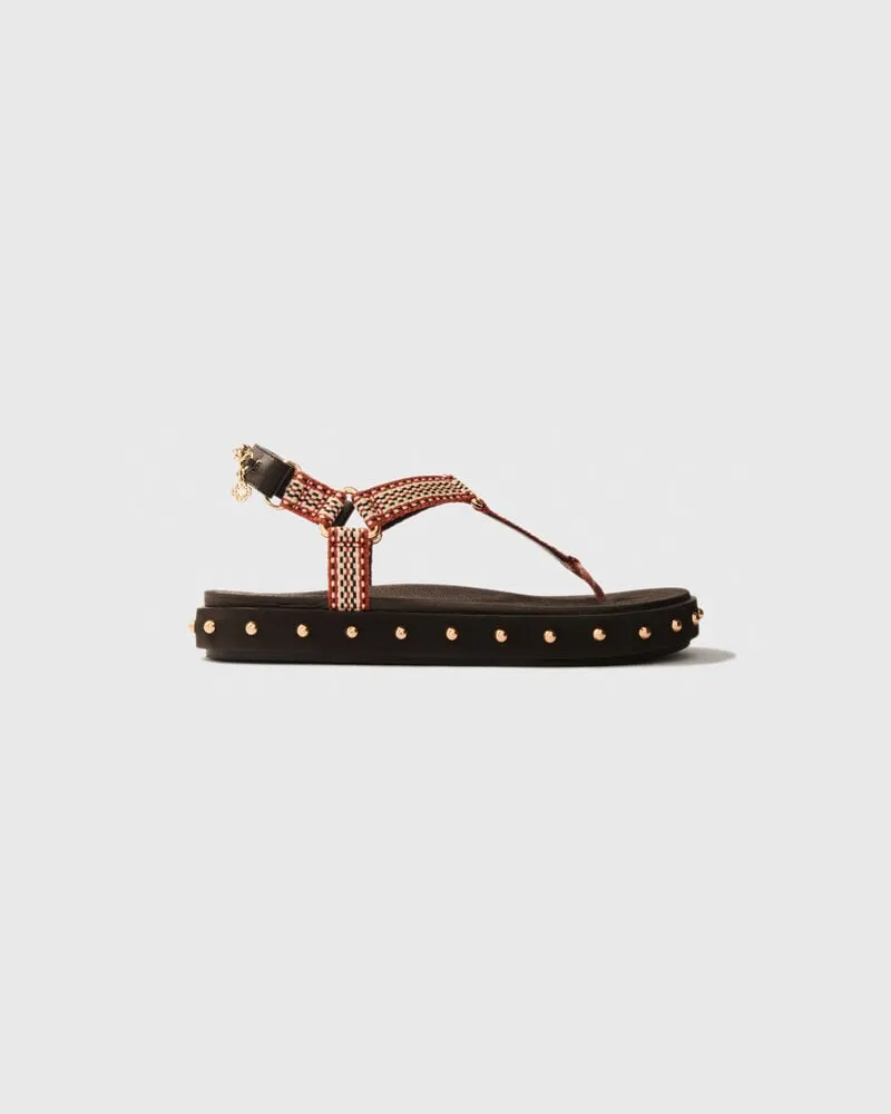 Maje Flache Sandalen Aus Kordel Und Leder - Schwarz Schwarz