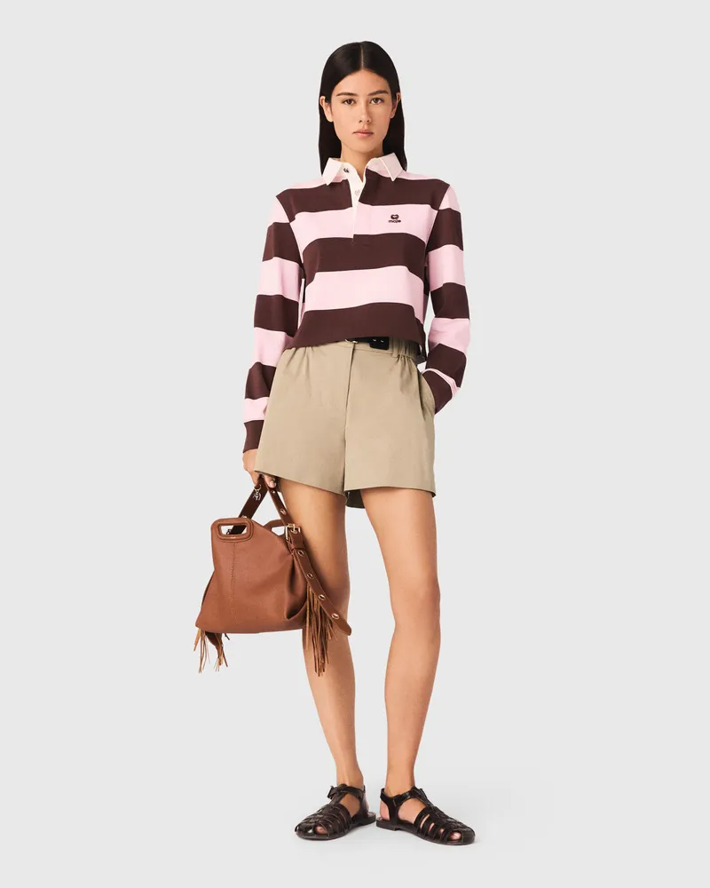 Maje Polo-sweatshirt Mit Streifen - Marron/rose Marron