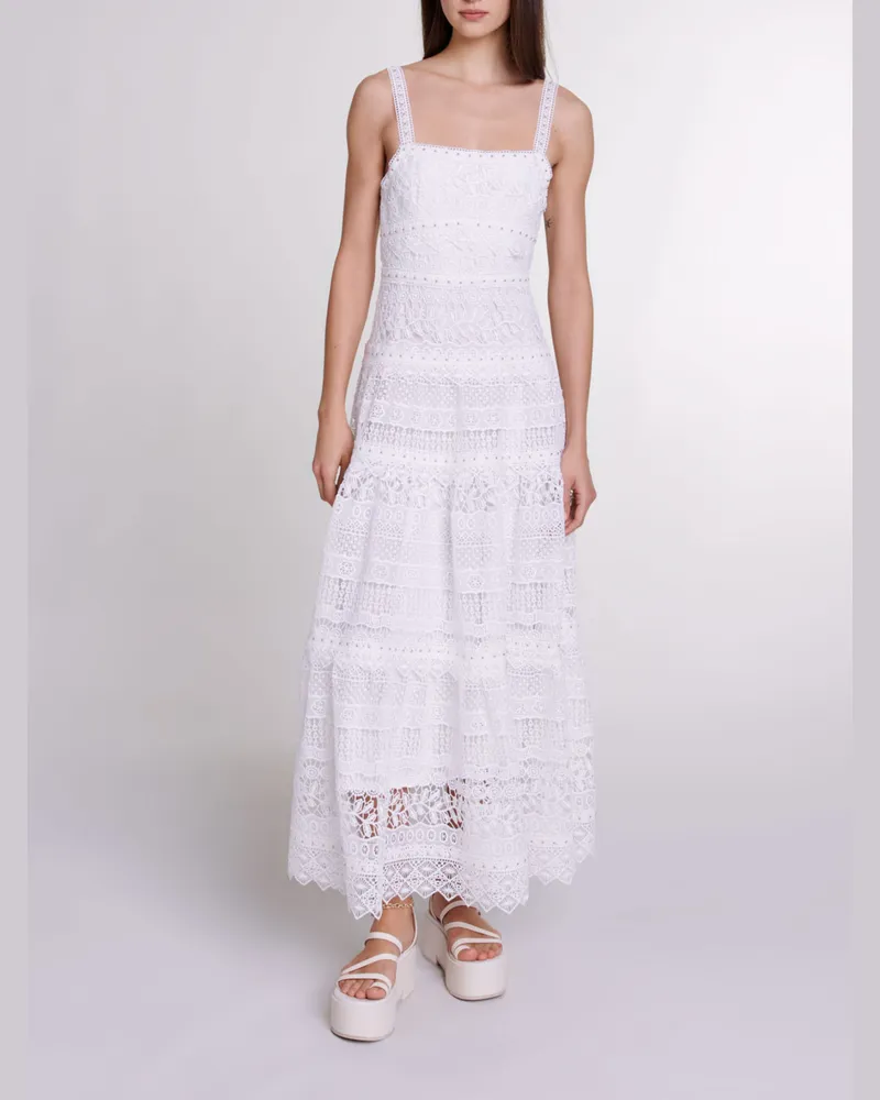 Maje Langes Häkelkleid - Weiß Weiß
