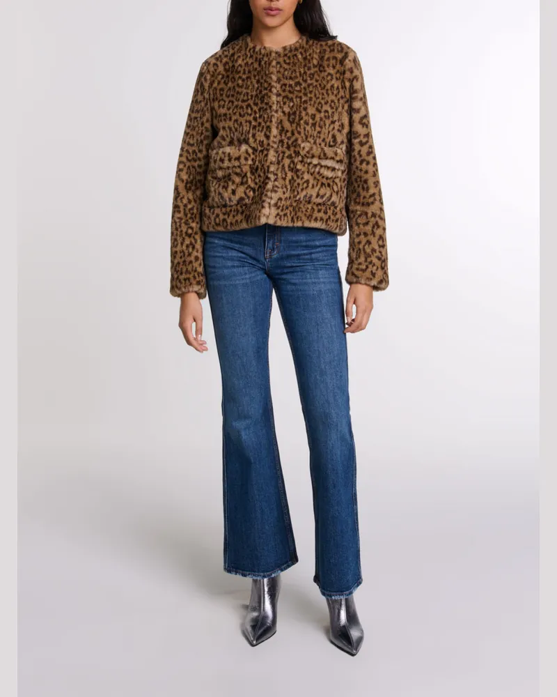 Maje Kurze Kunstpelzjacke - Imprime Leopard Imprime