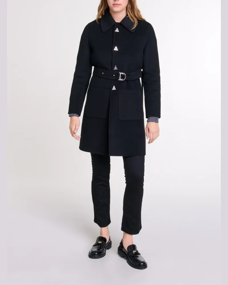 Maje Halblanger Mantel Mit Gürtel - Schwarz Schwarz