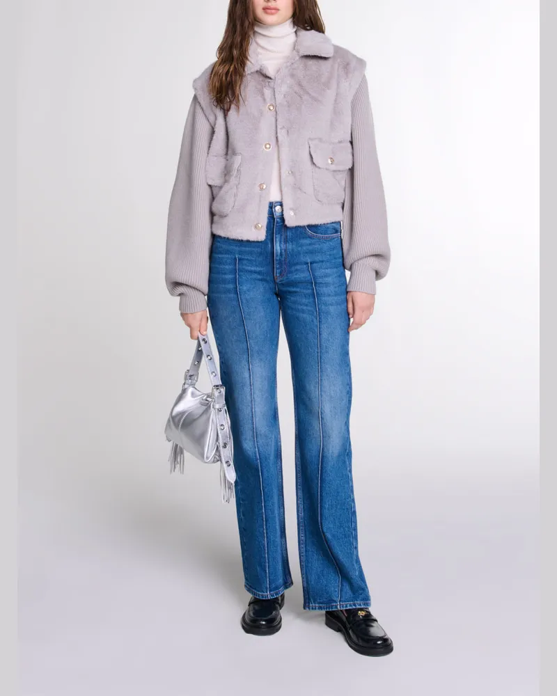 Maje Kunstfelljacke Aus Bi-material - Grau Grau