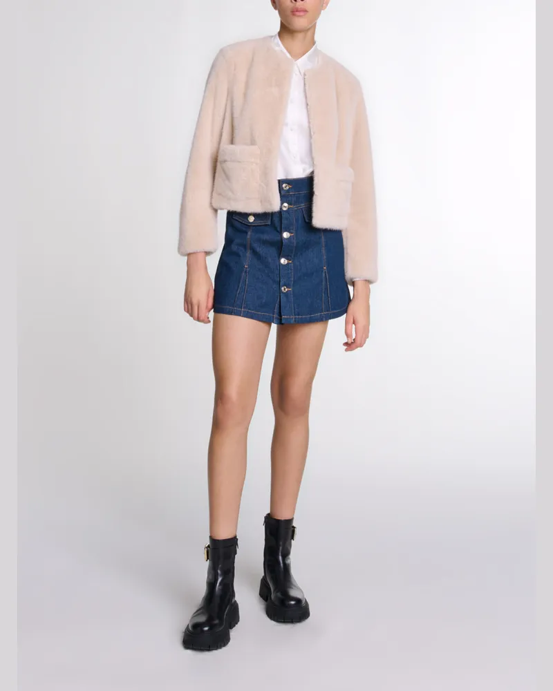 Maje Kurze Kunstpelzjacke - Beige Beige