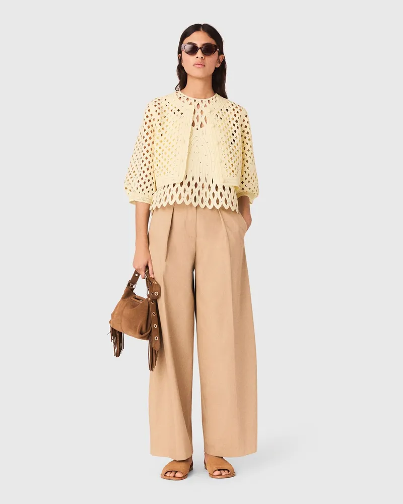 Maje Häkelcardigan Mit Strass - Gelb Blassgelb