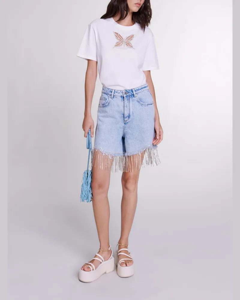 Maje Denimshorts Mit Strass - Blau Hellblau