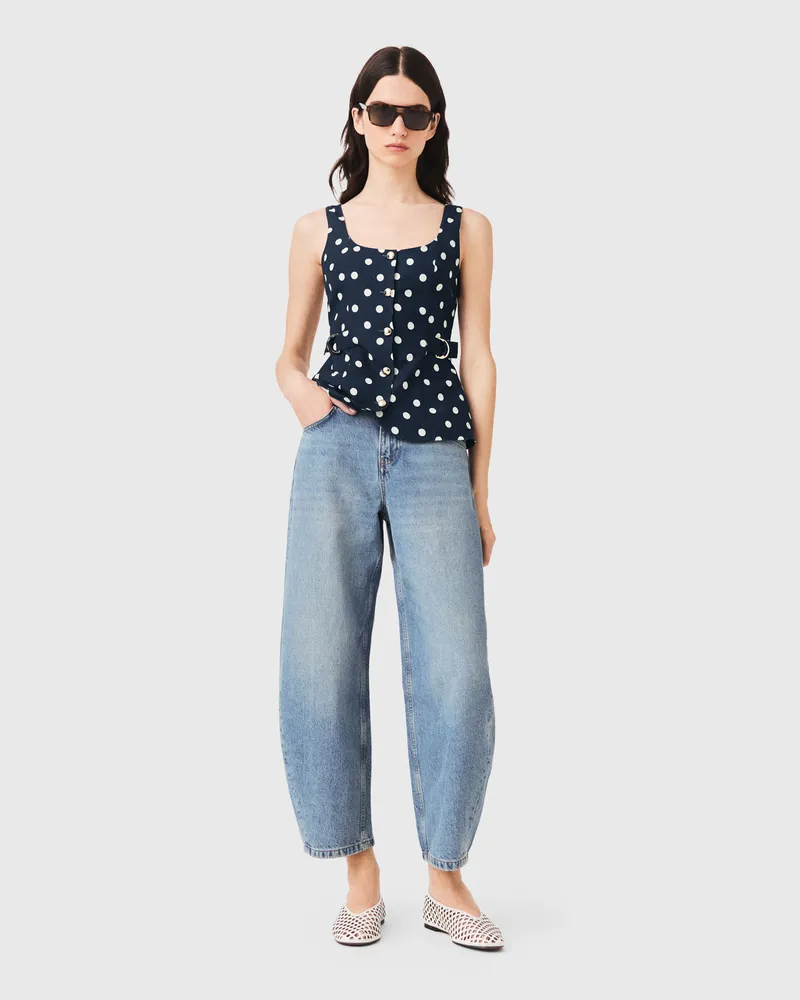 Maje Lange Jacke Aus Leinenmischung - Marine Pois Print Marine