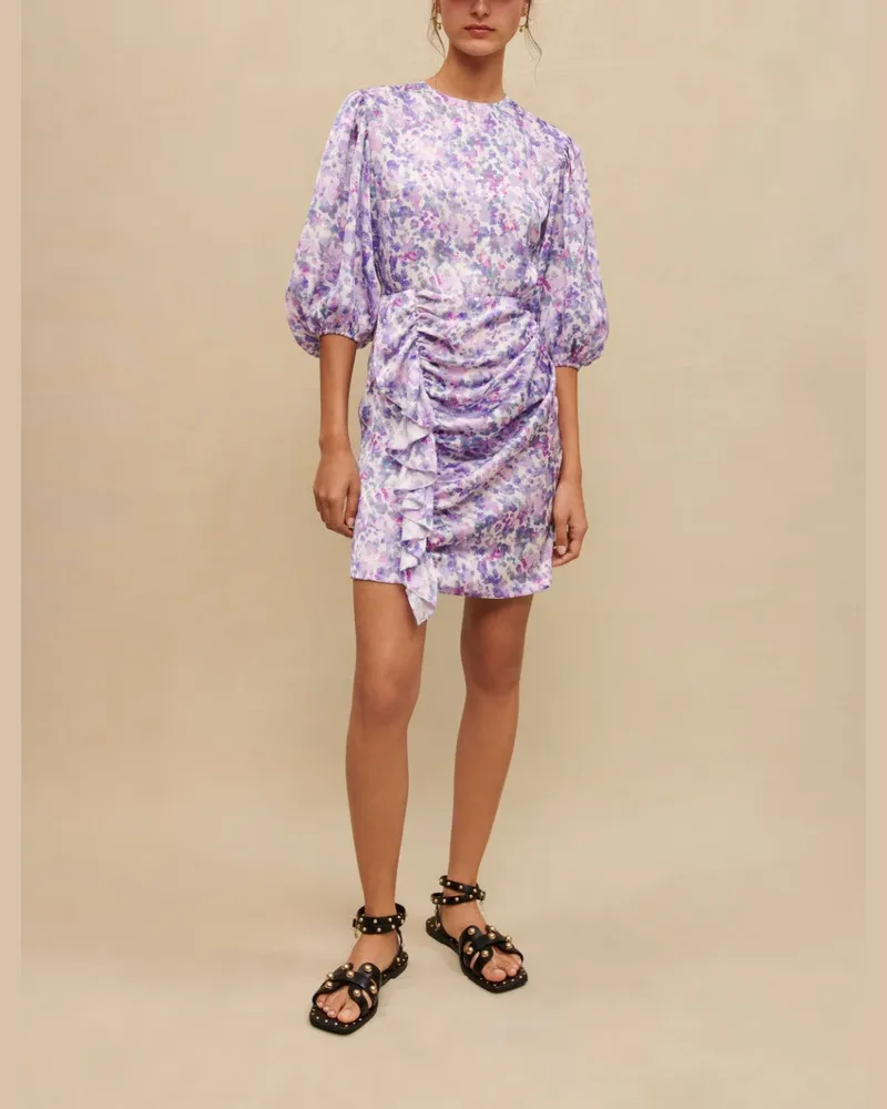 Maje Kurzes Drapiertes Kleid Mit Blumenmuster - Blume Löschblatt Blume