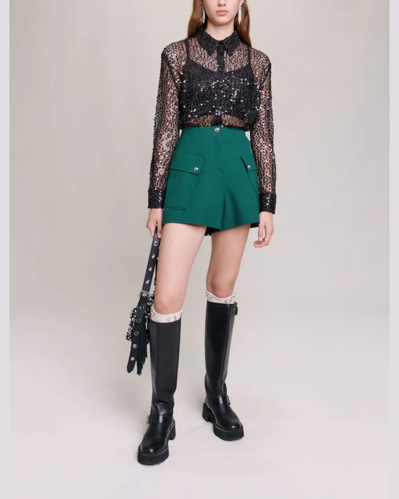 Maje Kurze Bluse Mit Pailletten - Schwarz Schwarz