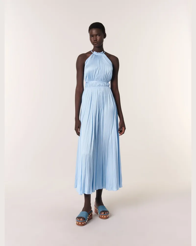 Maje Langes Plissiertes Kleid - Blau Himmelblau