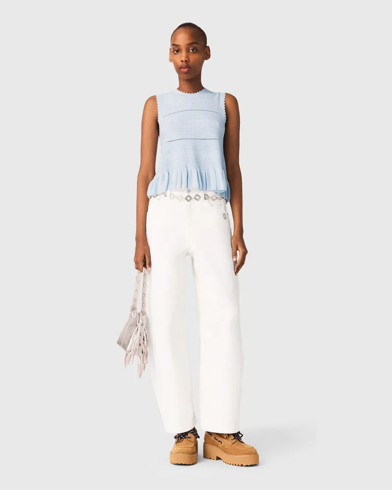 Maje Stricktop Mit Volants - Blau Himmelblau