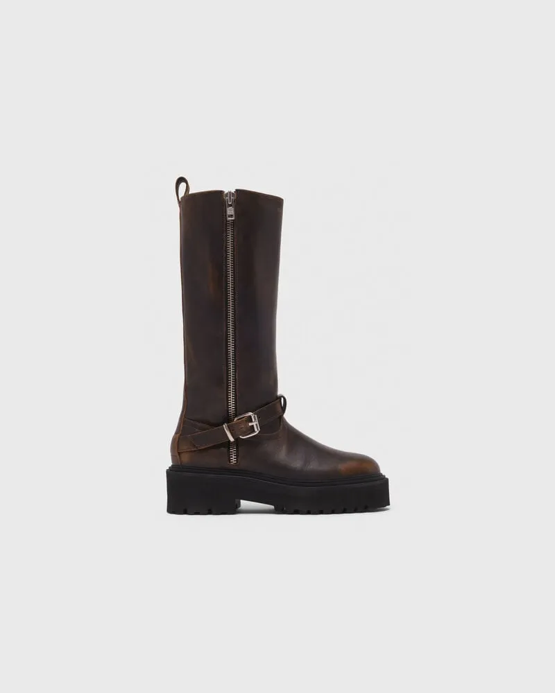 Maje Bikerstiefel Aus Leder - Dunkelbraun Dunkelbraun