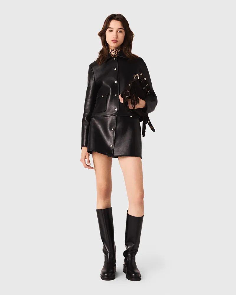 Maje Kurze Lederjacke - Schwarz Schwarz
