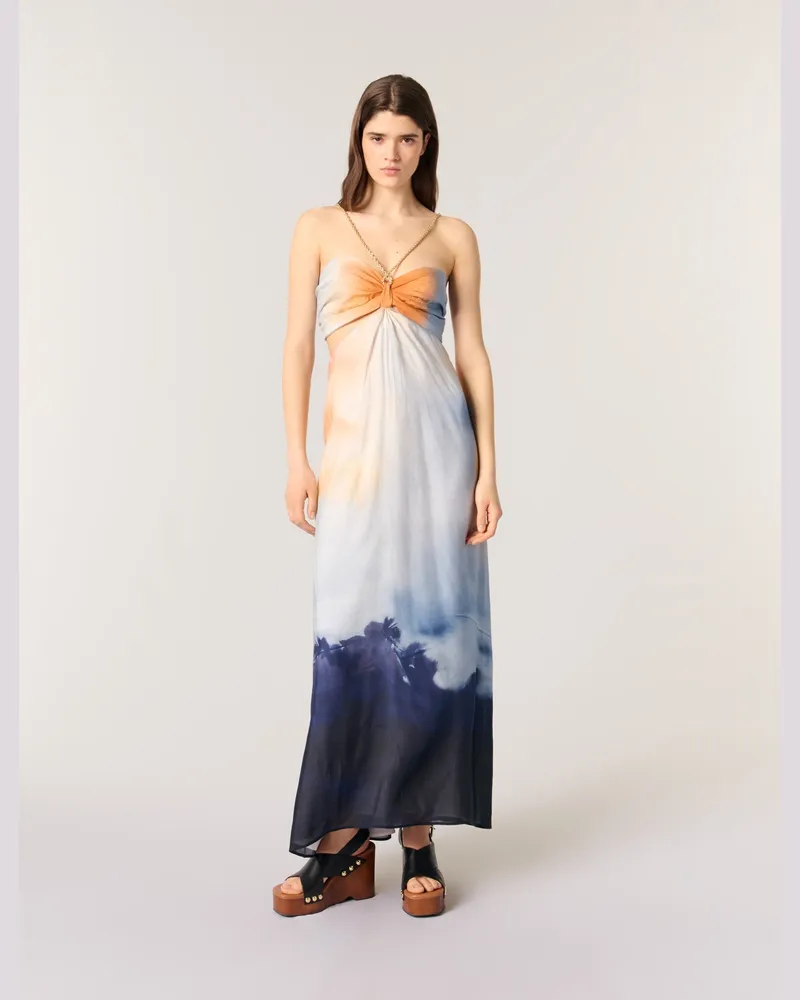 Maje Langes Kleid Mit Batik-muster - Imprime Tie And Dye Bleu Imprime