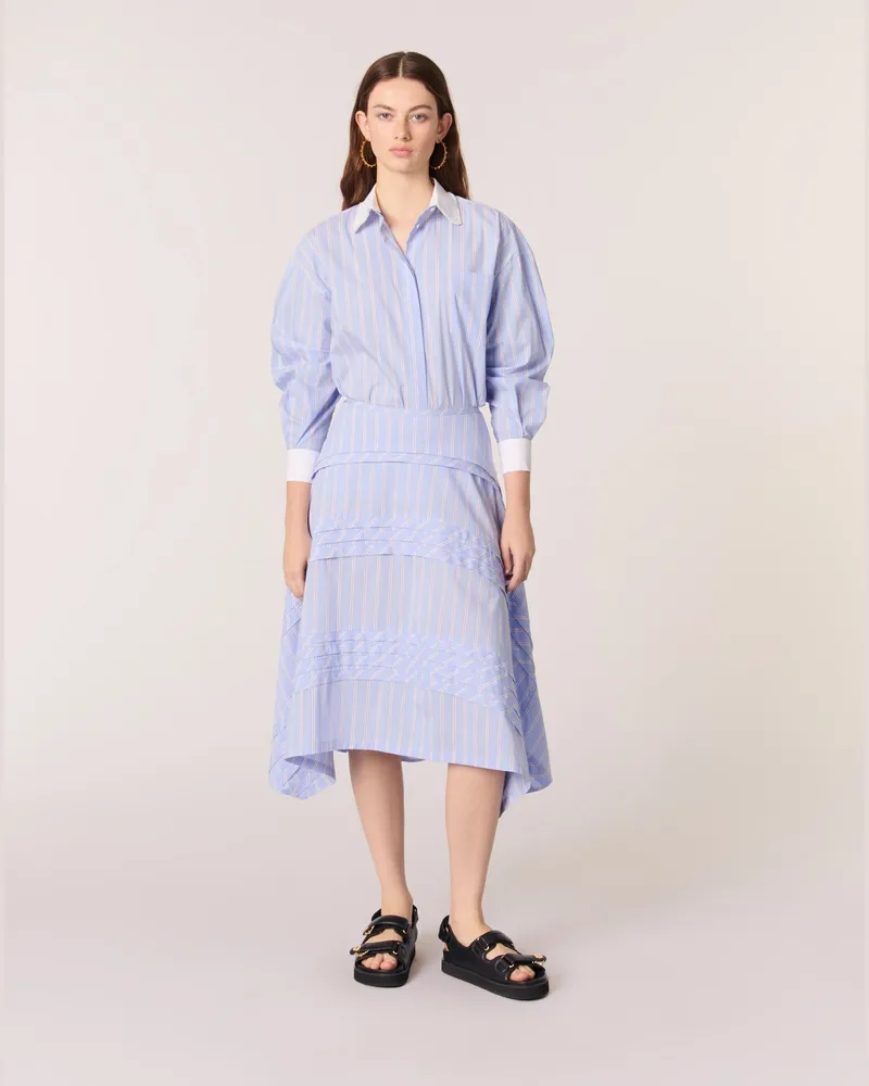 Maje Langer Gestreifter Baumwollrock - Rayures Bleu Clair Rayures