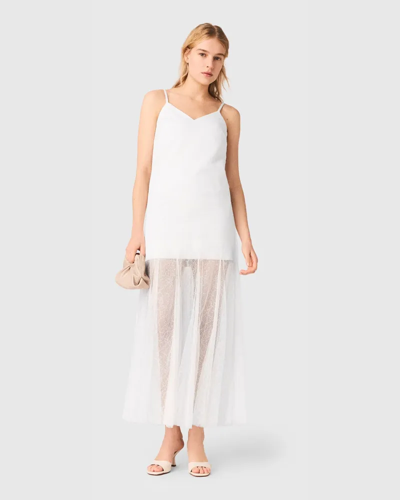 Maje Taftkleid Mit Spitze - Weiß Weiß