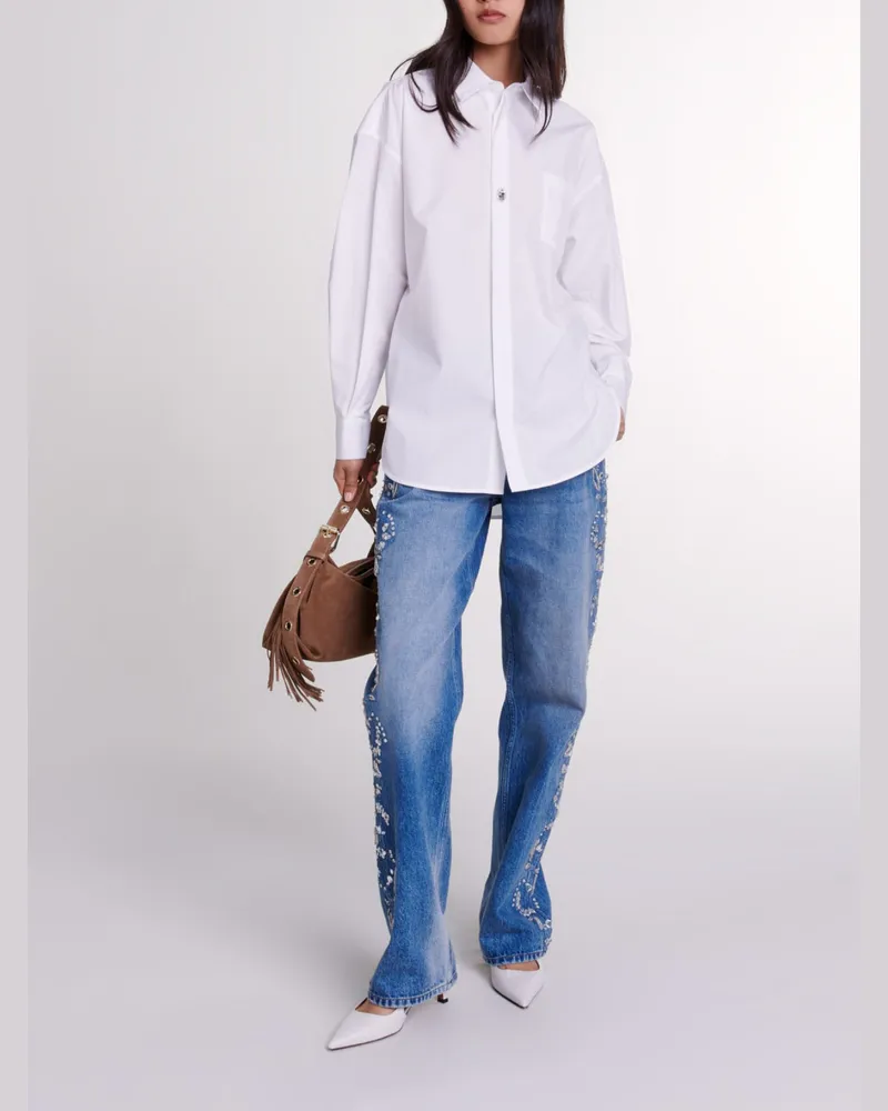 Maje Oversize-hemd Aus Popeline - Festliche Kleidung - Weiß Weiß