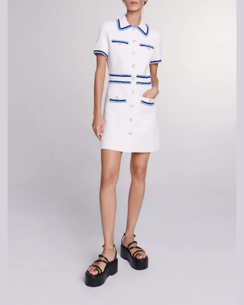 Maje Kurzes Kleid Aus Bouclé-strick - Ecru Ecru