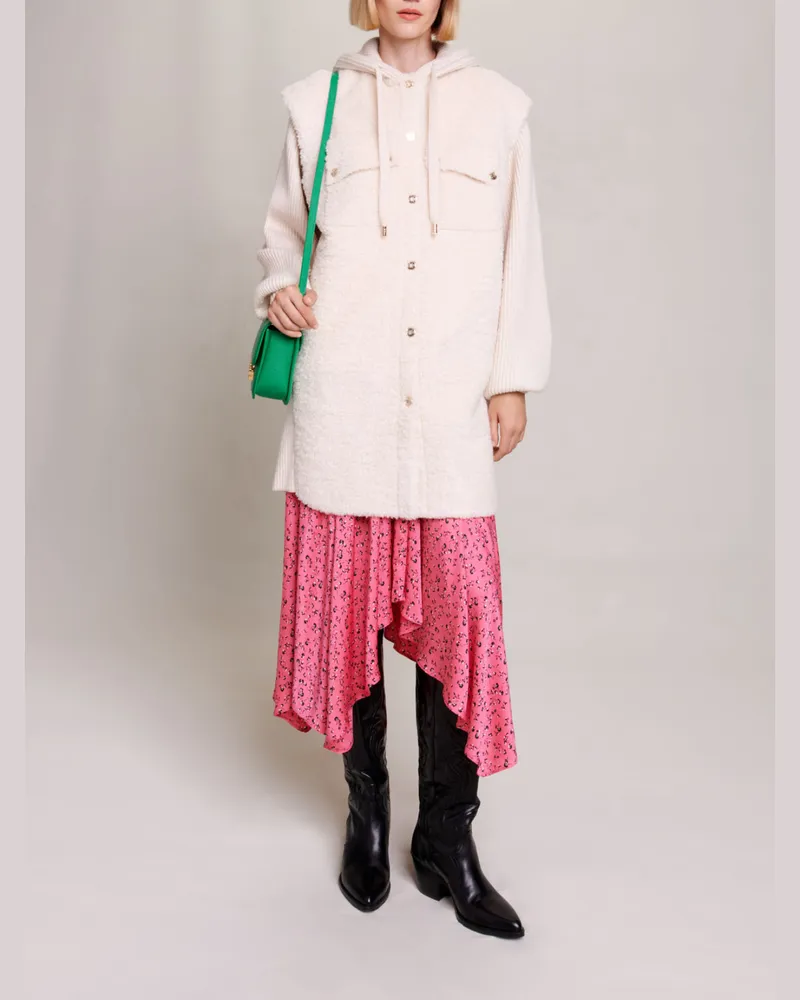 Maje Langer Kunstpelzmantel - Ecru Ecru