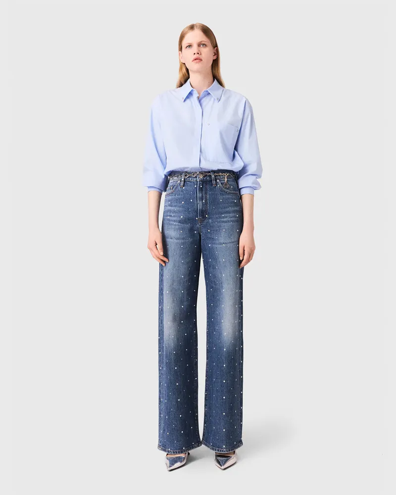 Maje Weite Denim-jeans Mit Nieten - Blau Blau