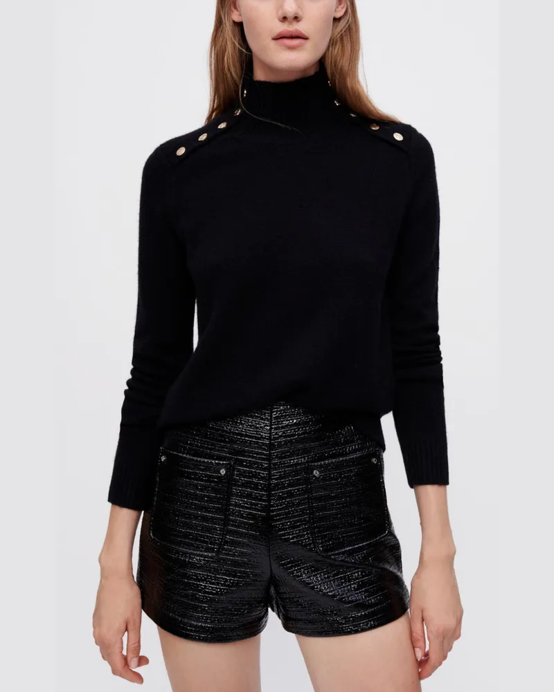 Maje Kaschmirpullover Mit Stehkragen - Schwarz Schwarz