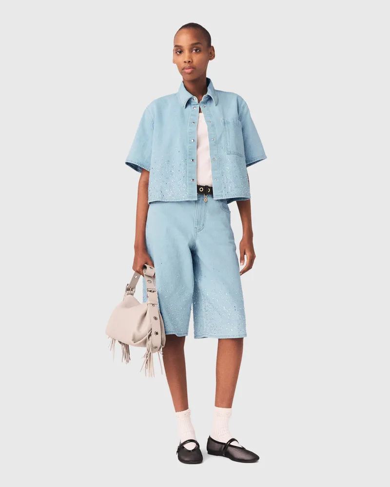 Maje Kurzes Jeanshemd Mit Strass - Blau Himmelblau