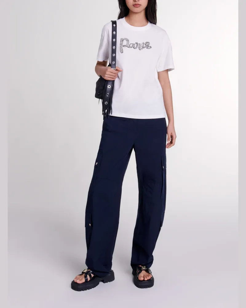 Maje T-Shirt „paris" Mit Strass - Weiß Weiß