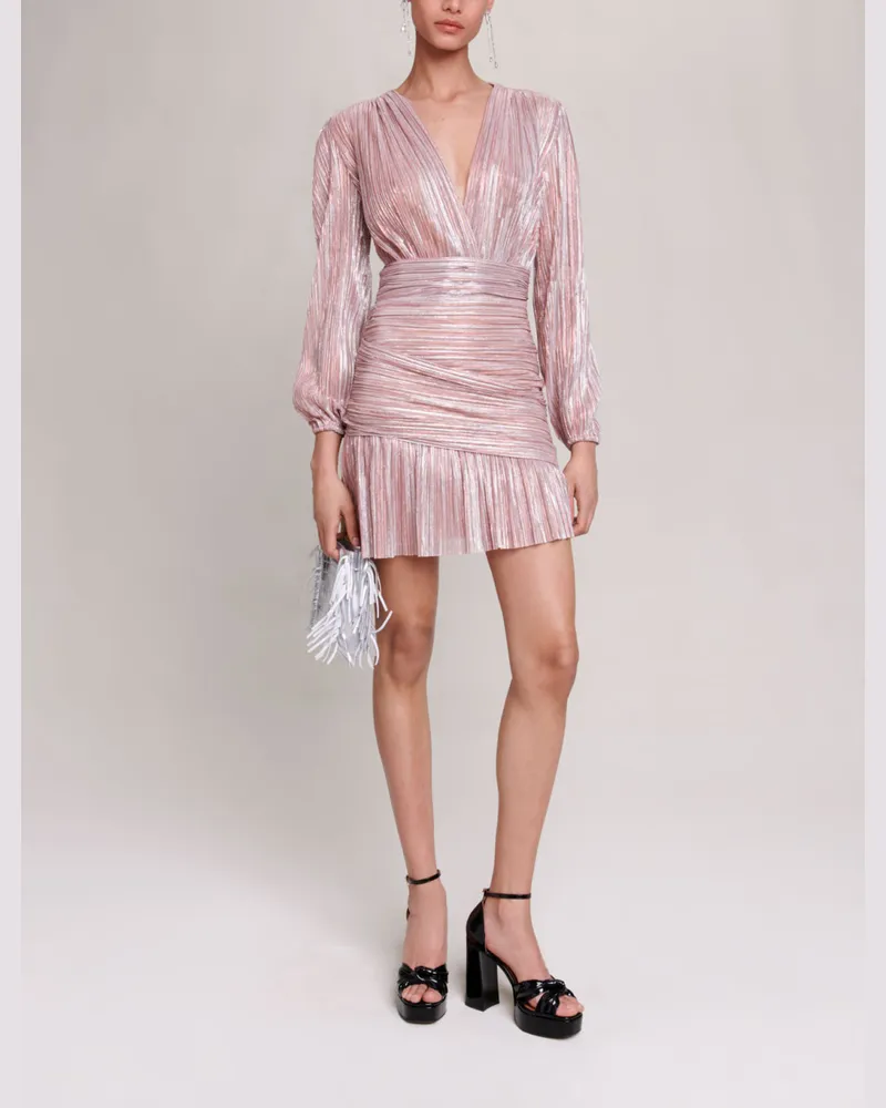 Maje Plisseekleid Mit Metallic-garn - Rosa Rosa