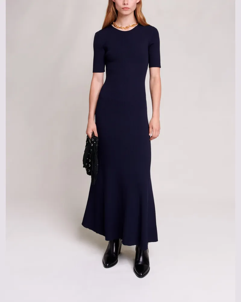 Maje Langes Strickkleid Mit Lochmuster - Marineblau Marine