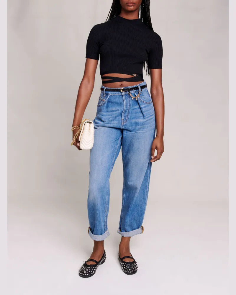 Maje Überkreuztes Crop Top - Schwarz Schwarz