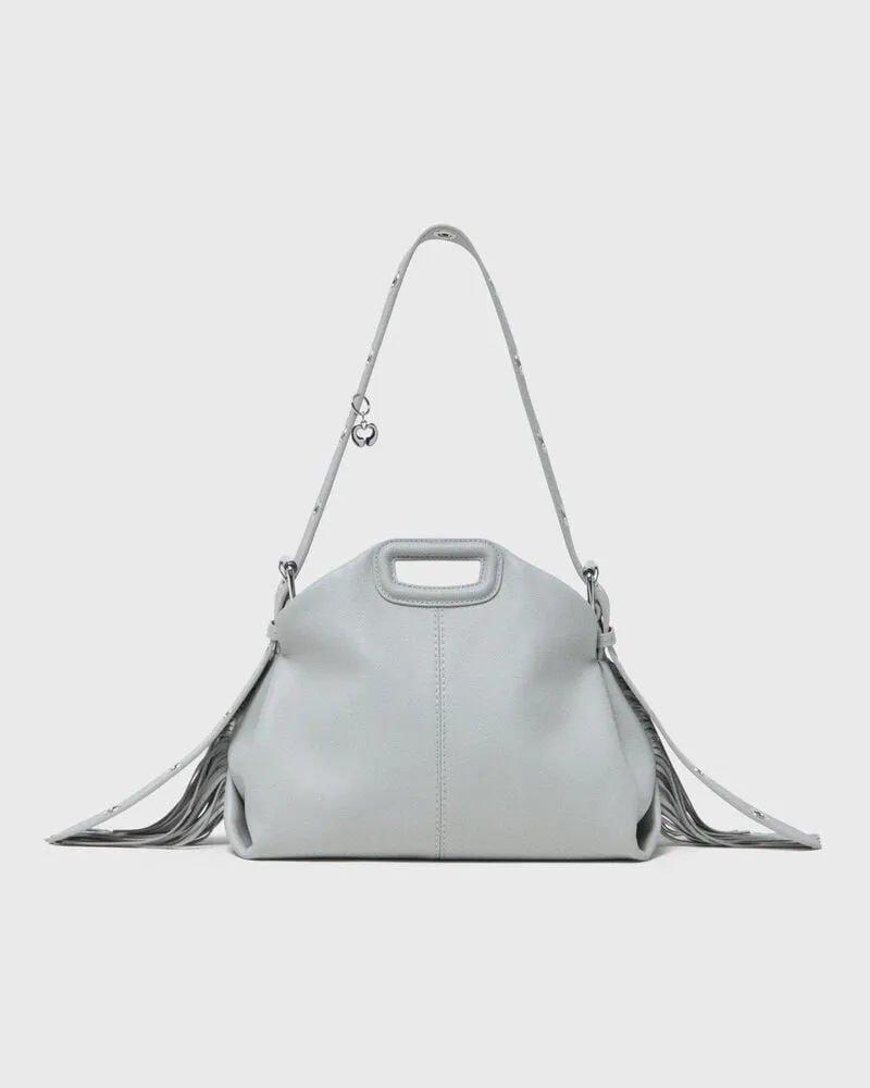 Maje Tasche Miss M Aus Genarbtem Leder - Grau Hellgrau