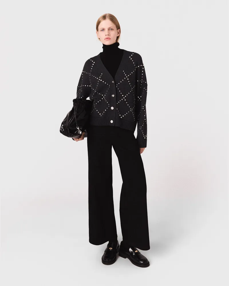 Maje Karierter Cardigan Mit Strass-verzierung - Grau Grau