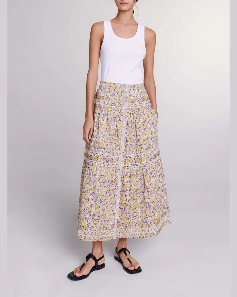 Maje Langer Blumenrock Mit Stickerei - Beige Imprime