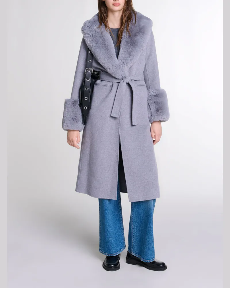 Maje Langer Kunstfellmantel - Grau Grau