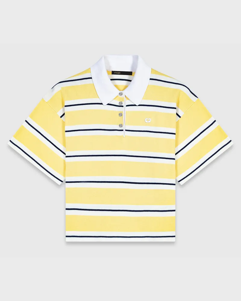 Maje Gestreiftes Kurzarm-poloshirt - Gelb Blassgelb