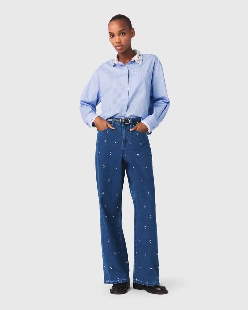 Maje Weite Jeans Mit Strasssteinen - Blau Blau