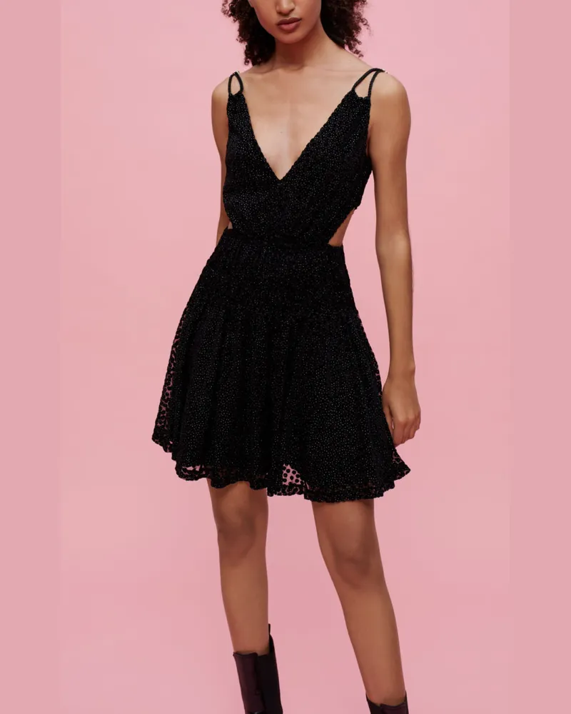 Maje Trägerkleid Mit Samtplumetis - Schwarz Schwarz