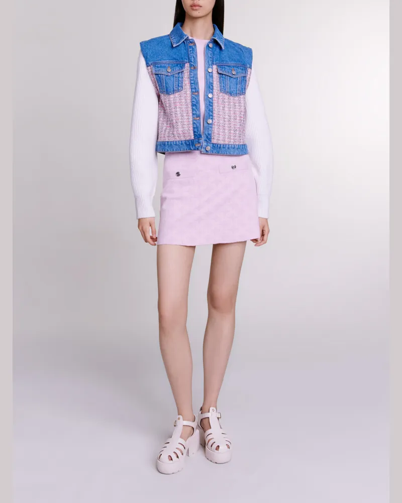 Maje Kurzer Blouson Aus Denim Und Tweed - Rosa/ecru Rosa