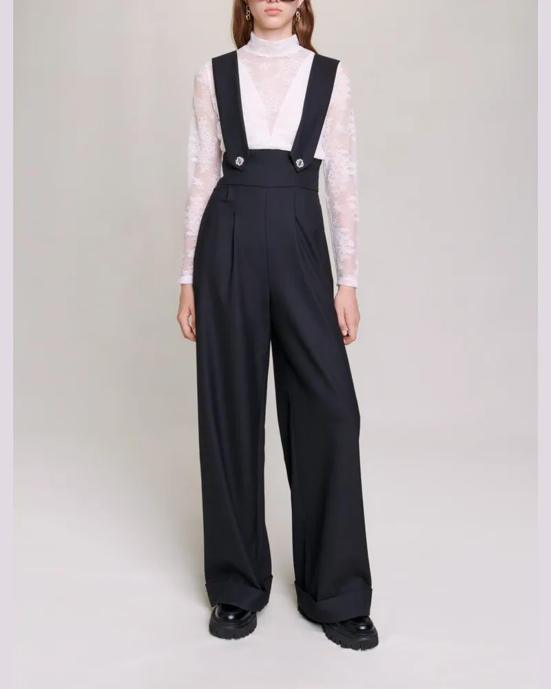 Maje Weite Hose Mit Trägern - Schwarz Schwarz