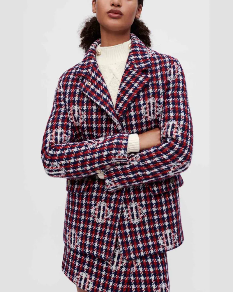 Maje Clover-jacquardjacke Mit Karos - Marine/rot Marine