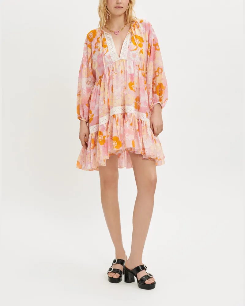 Maje Kleid Aus Baumwoll- Und Seidenvoile - Flower-power Rosa Flower-power